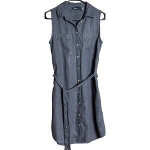 Adrienne Vittadini Linen Brown Shirt Dress Button Front Womens Size XS